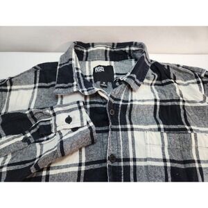 RSQ Collective Mens Flannel Shirt Medium Black White Plaid Long Sleeve Button Up